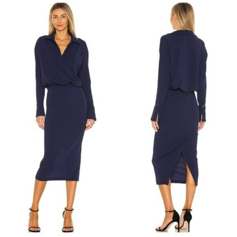 L'Academie Collared Drop Waist Dress - Navy